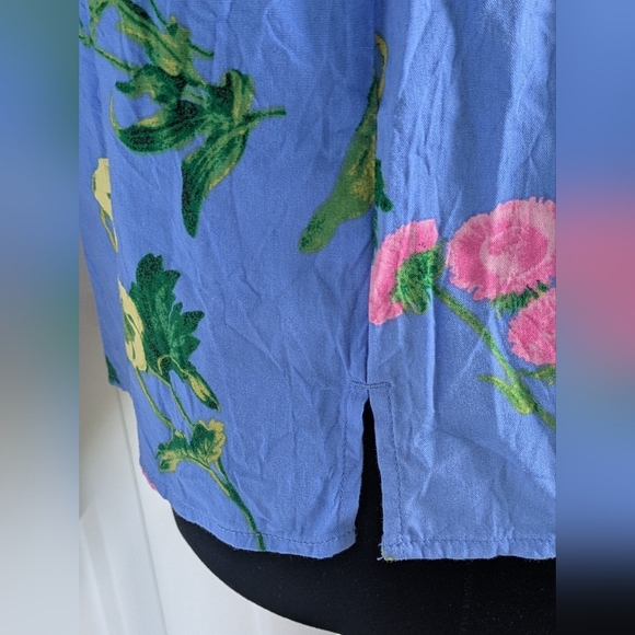 LOFT Women's Floral Blue Blouse Top Deep V-neck Balloon Sleeve Sz M - Picture 6 of 9